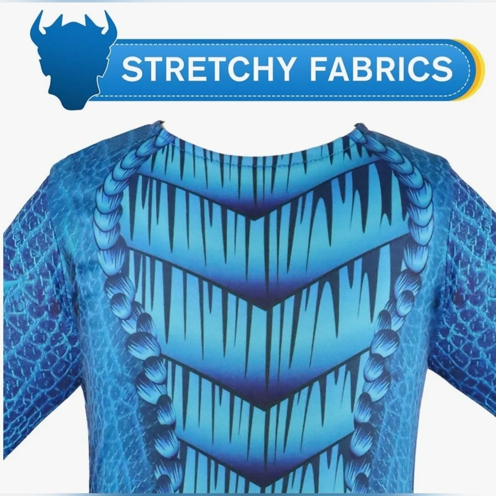 New Kali Blue Dragon Costume Jumpsuit with Wings and Mask